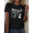thumbnail image 1 of Women's Motorcycle LIFE T-Shirt, Short Sleeve, Round Neck, Casual Top, Motorcycle-Themed Print, Machine Washable, Daily Wear, Gift For Riding Lovers, 1 of 6