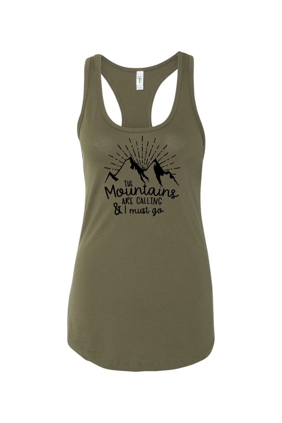 Women's Mountains Are Calling Ladies Fit Racerback Tank Top-Military Green-large