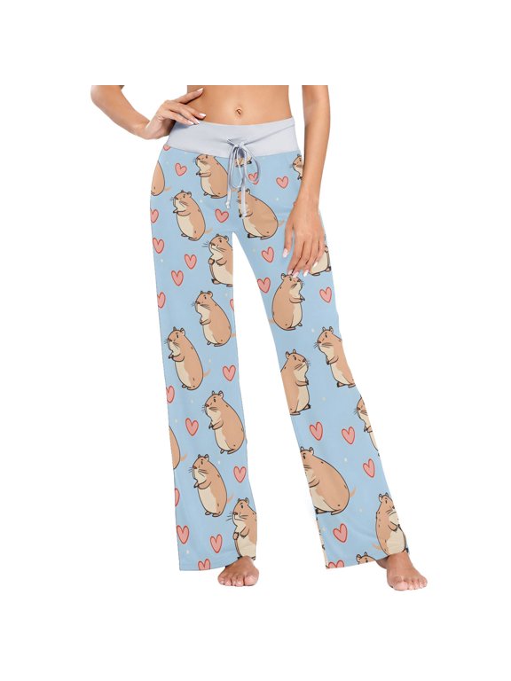 Women's Mouse and Love Comfy Stretch Wide Leg Pajama Pants, Drawstring Waist Casual Lounge Pants