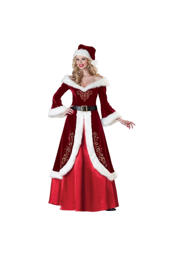 Women's Mrs. Santa Claus Costume, Plus Size Santa Helper Dresses With Hats