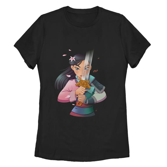 Women's Mulan Anime Reflection Graphic Tee Black 2X Large