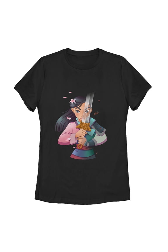 Women's Mulan Anime Reflection Graphic Tee Black Medium
