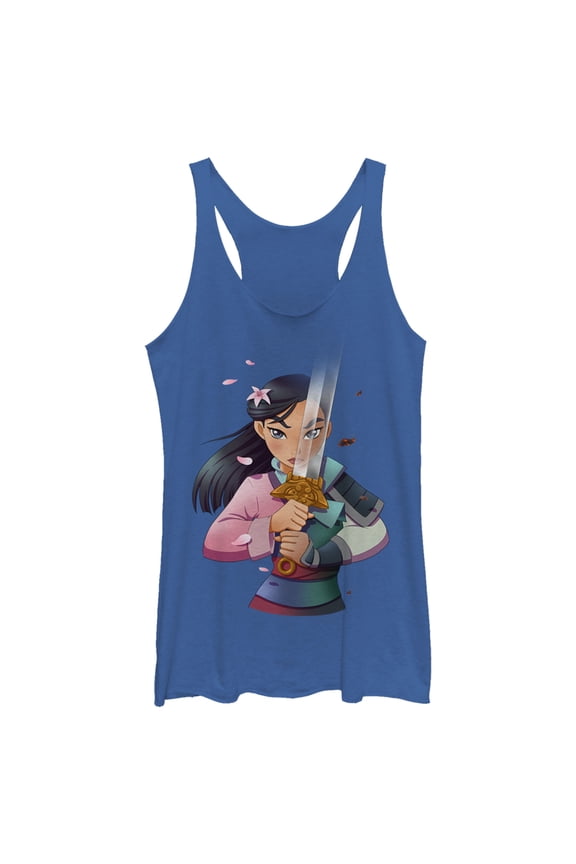 Women's Mulan Anime Reflection Racerback Tank Top Royal Blue Heather X Small