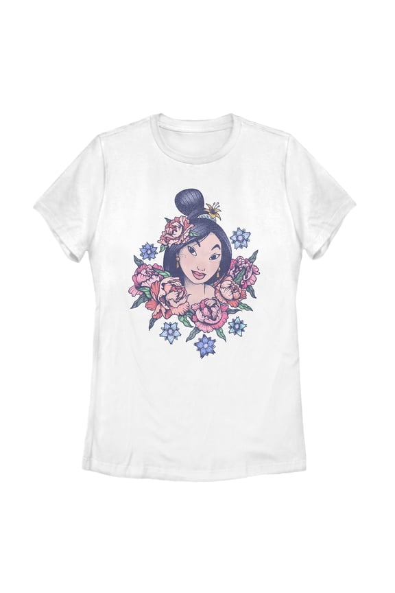 Women's Mulan Floral Portrait Graphic Tee White 2X Large