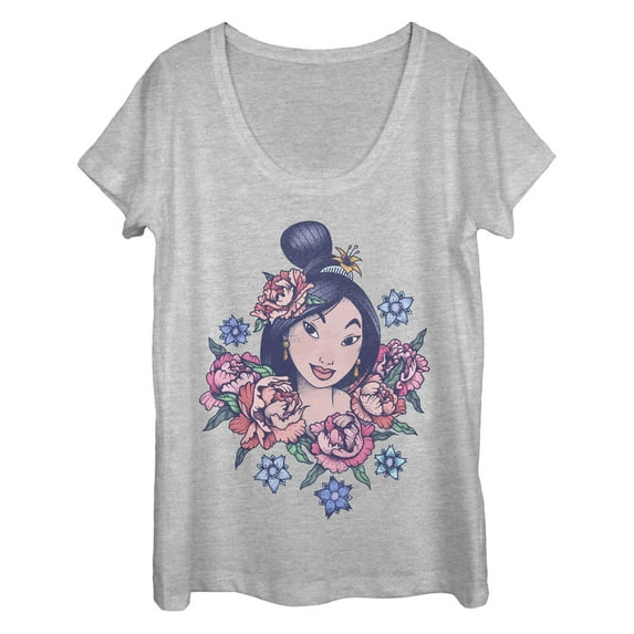 Women's Mulan Floral Portrait Scoop Neck Athletic Heather Large
