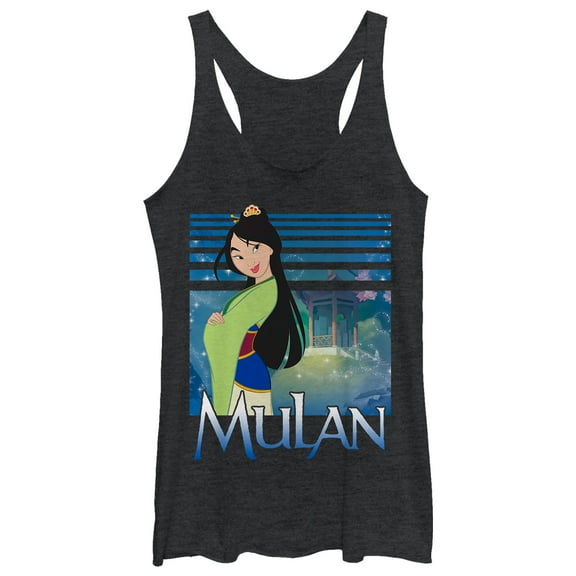 Women's Mulan Garden Blossom  Racerback Tank Top Black Heather Small