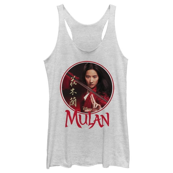 Women's Mulan Portrait Circle  Racerback Tank Top White Heather Large