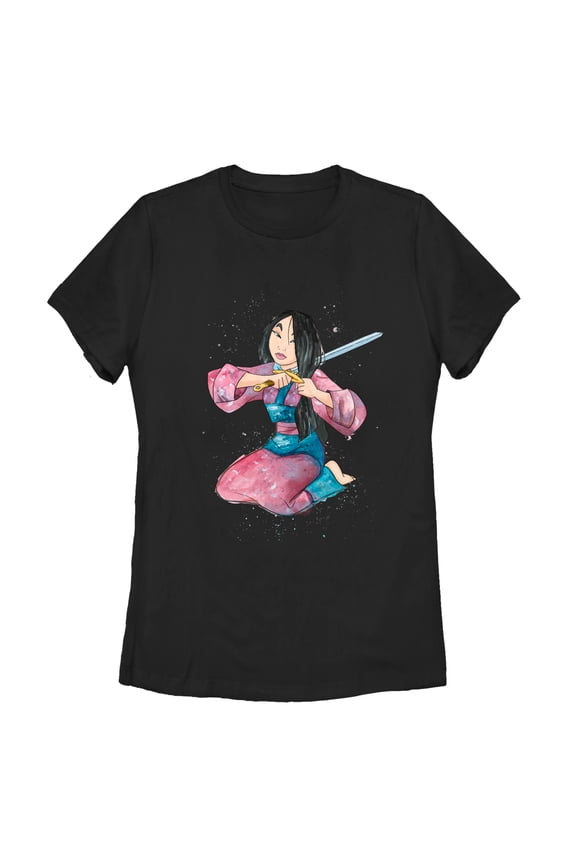 Women's Mulan Warrior Hair Graphic Tee Black Small