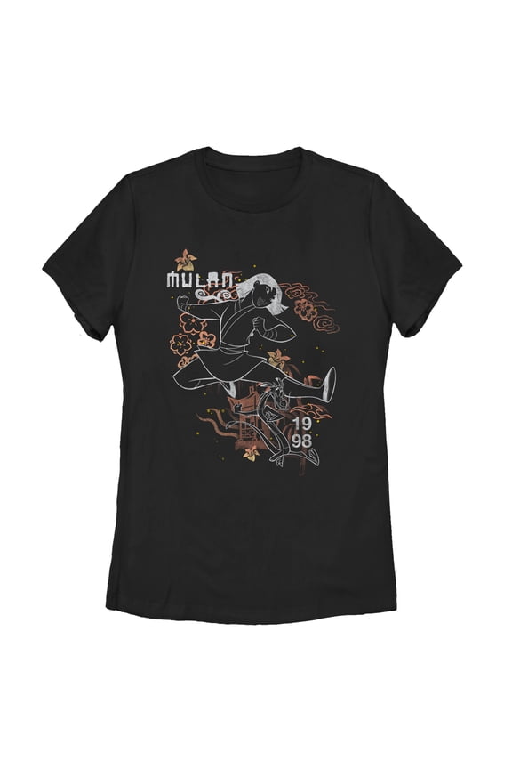 Women's Mulan Warrior Leap Graphic Tee Black Medium