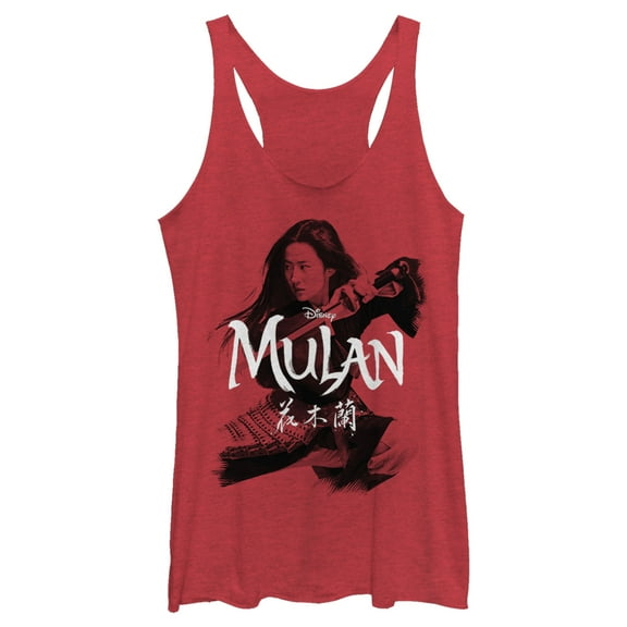 Women's Mulan Warrior Shadow  Racerback Tank Top Red Heather Large