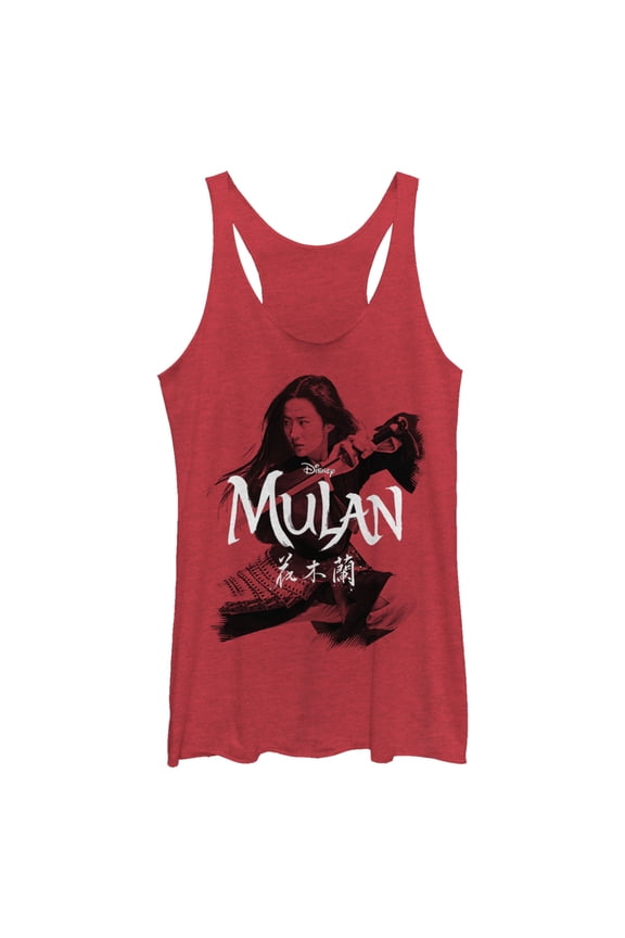 Women's Mulan Warrior Shadow  Racerback Tank Top Red Heather Medium