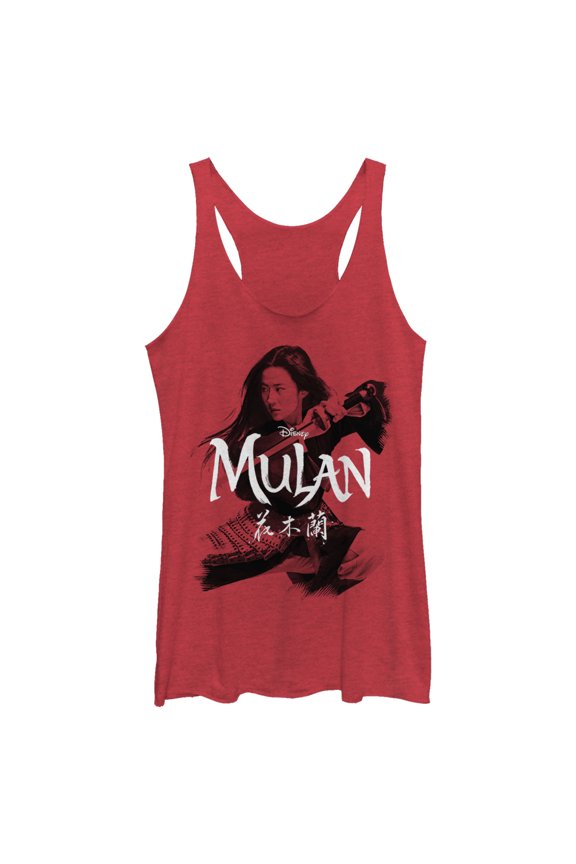 Women's Mulan Warrior Shadow Racerback Tank Top Red Heather Small