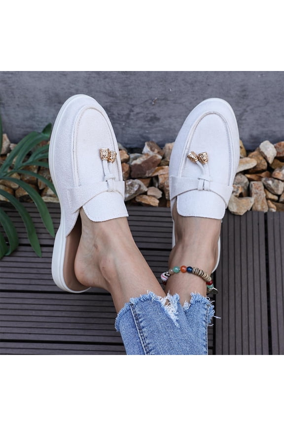 Women's Mules, Backless Loafers Comfortable Flat Shoes with Soft Faux Suede, Trendy Slip on Sneakers for Casual Outdoor and Daily Leisure