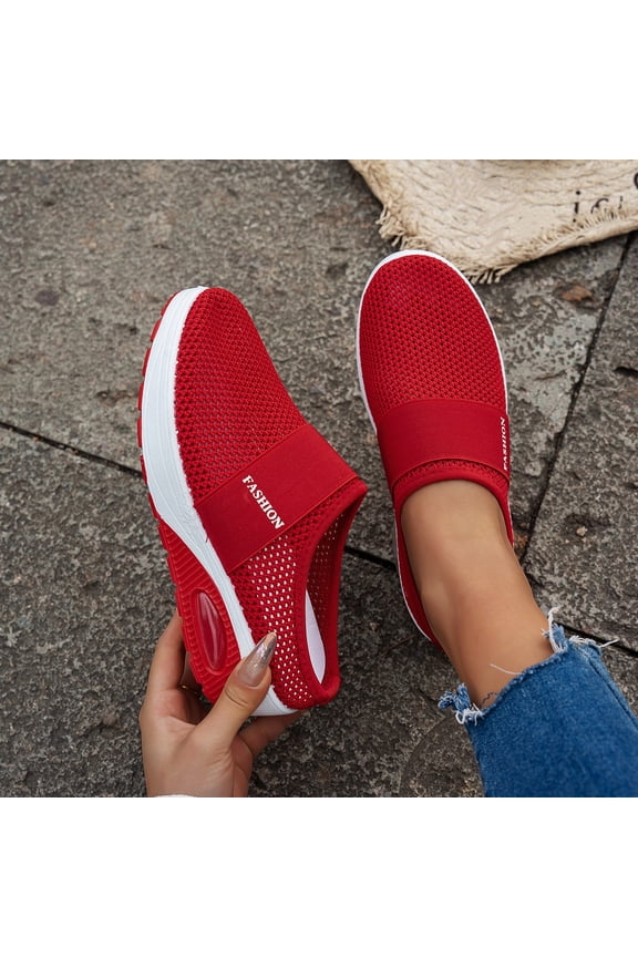 Women's Mules,Backless Sneakers for Women,Backless Tennis Shoes for Women,Womens Summer Mules,Mules for Women 2026,Hollow Out Women's Ladies Mesh Shoes Footwear Flat Breathable Shoes,Red,9.5