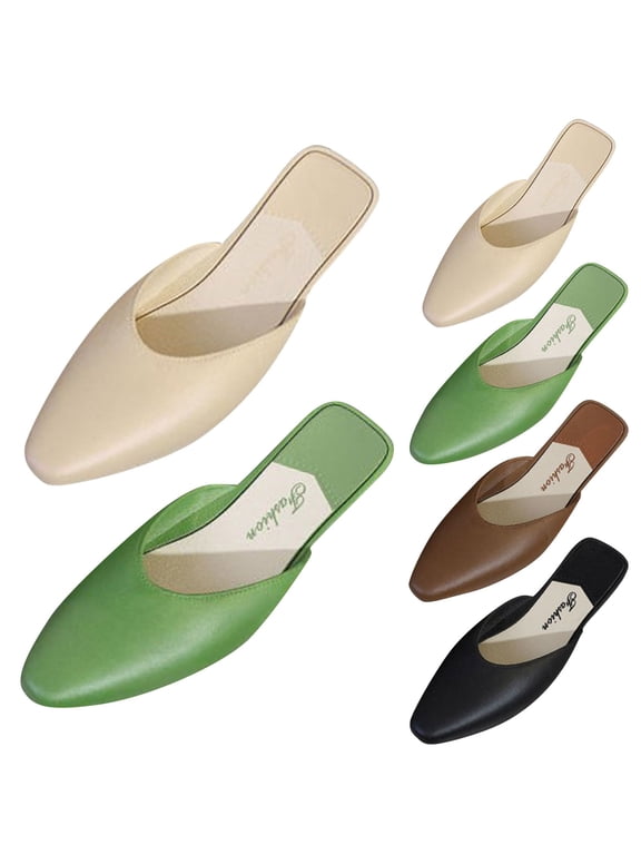 Women's Mules Low Kitten Heel Closed Square Toe Solid Color Slip On Backless Dress Shoes,41