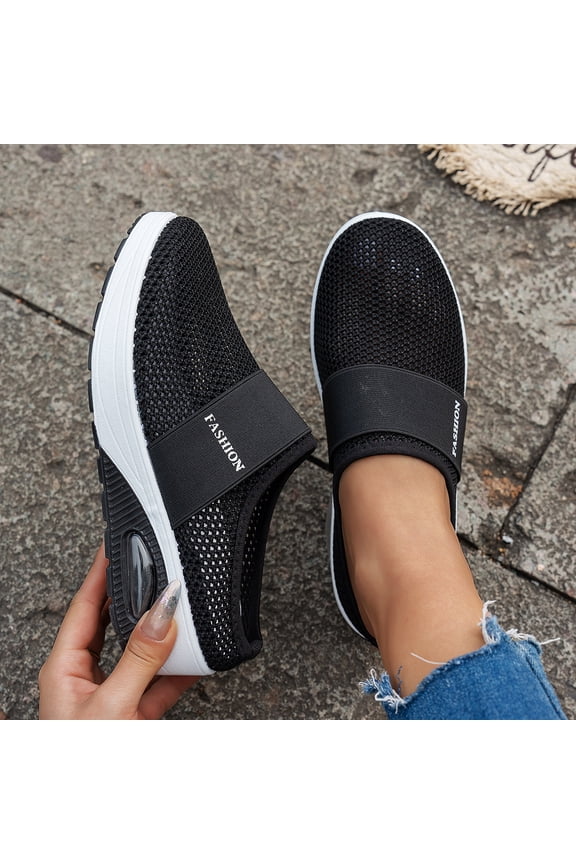 Women's Mules,Mules for Women Summer Slip On Closed Toe Shoes Wide Width Clogs Mesh Slippers Air Cushion Walking Shoes Backless Breathable Sneakers with Arch-Support Beach Sandals,Black,9.5