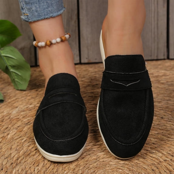 Women's Mules Slip on Backless Loafers, Faux Leather Comfortable Flat Shoes for Casual Work and Leisure