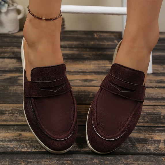 Women's Mules Slip on Backless Loafers, Faux Leather Comfortable Flat Shoes for Casual Work and Leisure