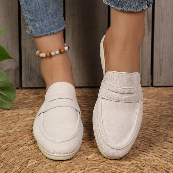 Women's Mules Slip on Backless Loafers, Faux Leather Comfortable Flat Shoes for Casual Work and Leisure