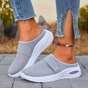 Womens Mules,Womens Summer Mules,Mules for Women Backless Summer Slip-On Slides Air Cushion Orthopedic Shoes Arch-Support Diabetic Slippers Open Back Mesh Breathable Sandals,Gray,8