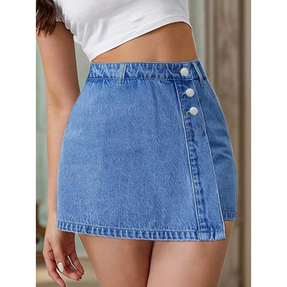 Women's Multi Button Denim Skort Stylish Minimalist