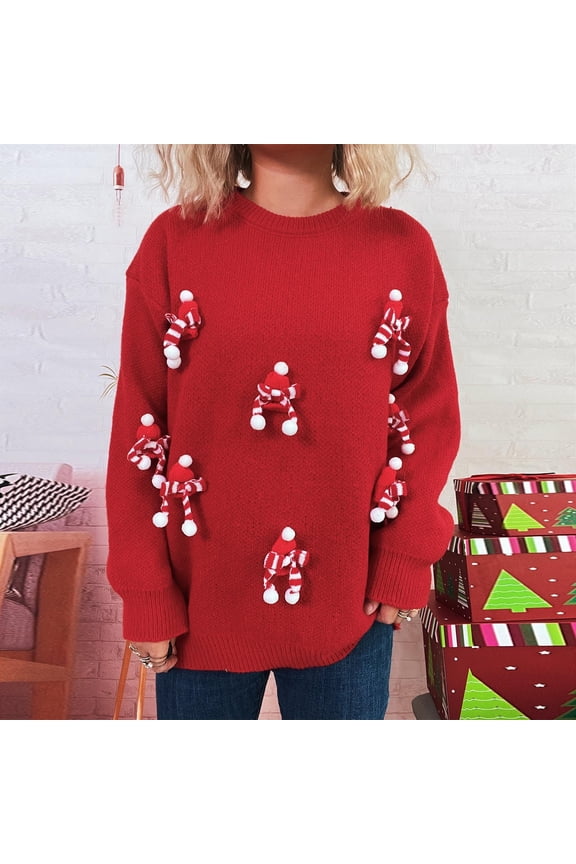 Women's Multi-Color Christmas Elf Print Sweater - Warm Winter Festive Casual Wear