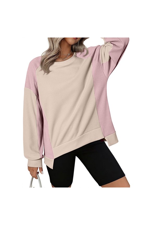 Women's Multi-Color Color Block Oversized Top - Loose Winter Casual Daily Wear