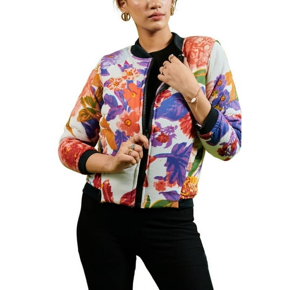 Women's Multi-Color Floral Bomber Jacket – Stylish and Vibrant Outerwear for All Seasons