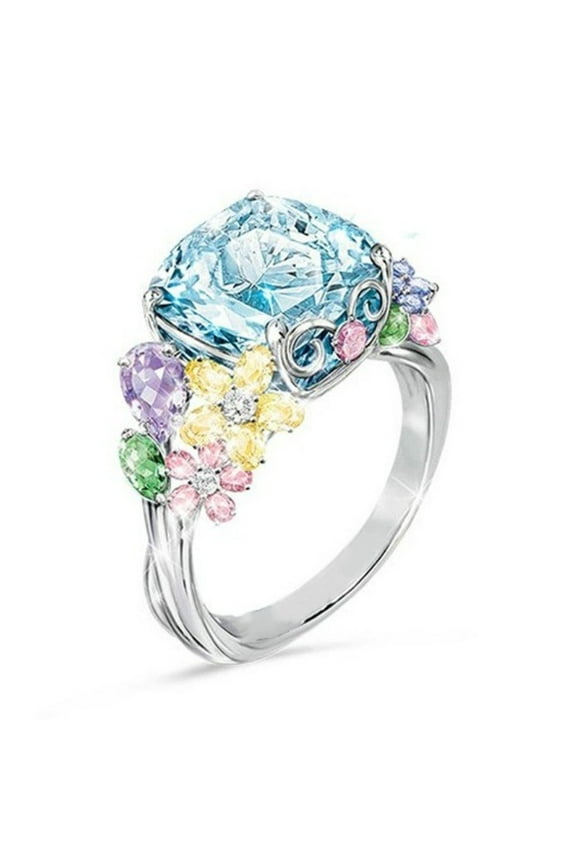 Women's Multi-Color Gemstone Square Imitation Diamond Zircon Ring