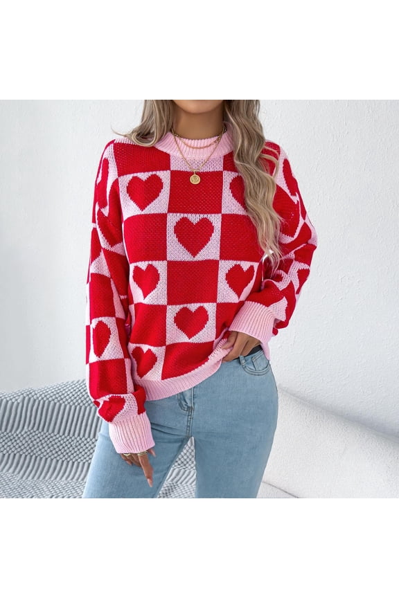 Women's Multi-Color Heart Pattern Sweater - Cozy Warm Winter Casual Wear