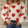 thumbnail image 1 of Women's Multi-Color Heart Print Fuzzy Sweater - Warm Winter Casual Wear, 1 of 3