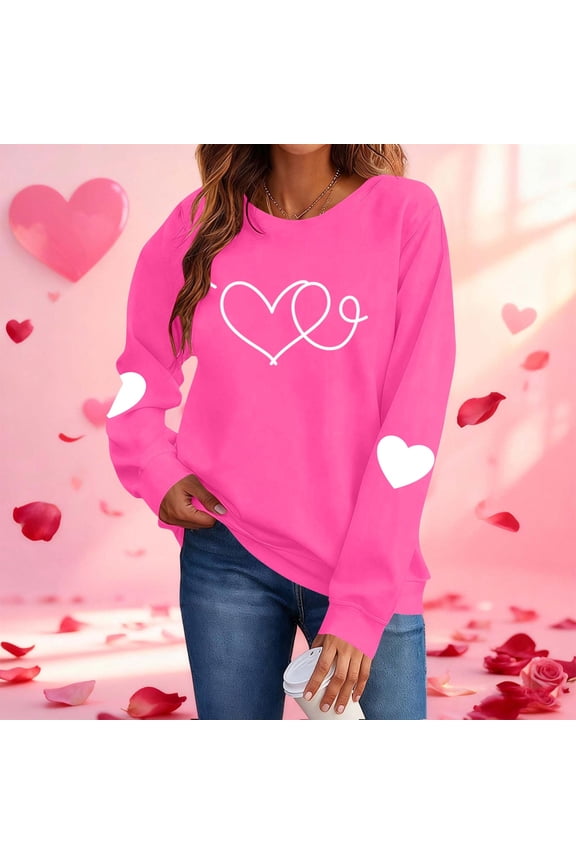Women's Multi-Color Heart Print Long Sleeve Top - Warm Winter Casual Daily Wear
