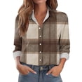 thumbnail image 1 of Women's Multi Color Plaid Shirts Long Sleeve Fashion Button Down Blouses Lightweight Stylish Loose Shirt Tops Outwear (L, Coffee), 1 of 5