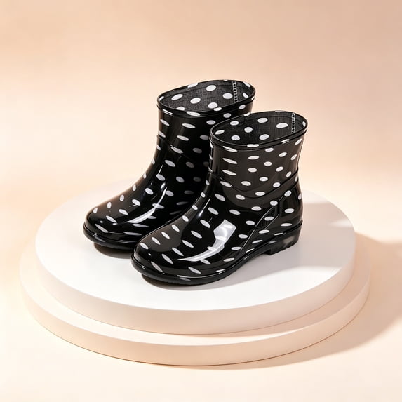 Women's Multi Color Printed PVC Ankle Rain Boots Glossy Waterproof Pull On Short Rain Footwear For Daily Rainy Outdoor Wear
