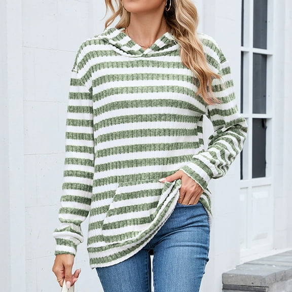 Women's Multi-Color Striped Long Sleeve Top - Loose Winter Casual Daily Wear