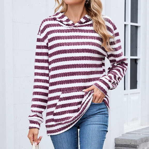 Women's Multi-Color Striped Long Sleeve Top - Loose Winter Casual Daily Wear