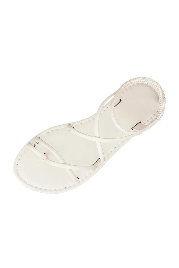 Women’s Multi-Criss Elastic Ankle Flat Roman Sandals, Open Toe Soft Faux Leather Daily Vacation Footwear