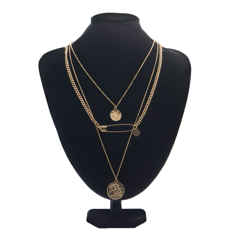 Women's Multi Layered Dangling Safety Pin Coin Pendant