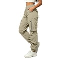thumbnail image 1 of Women's Multi Pocket Cargo Jogger Pants Drawstring Elastic High Waist Lightweight Water Resistant Outdoor Fit Khaki L, 1 of 6