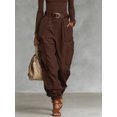 thumbnail image 1 of Women's Multi-Pocket Cargo Jogger Pants High Waist Pleated Wide Leg Trousers with Elastic Ankle Cuffs, 1 of 1