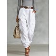 thumbnail image 1 of Women's Multi-Pocket Cargo Jogger Pants High Waist Pleated Wide Leg Trousers with Elastic Ankle Cuffs, 1 of 1