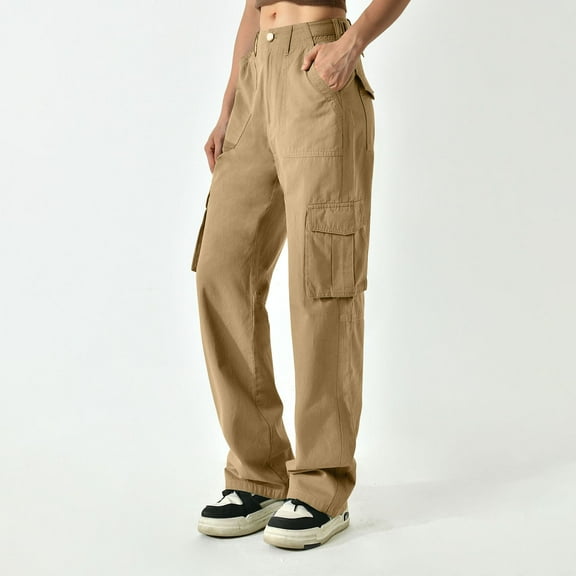 Women's Multi-Pocket Cargo Pants Loose Fit Solid Color for Summer Fall Wear​​