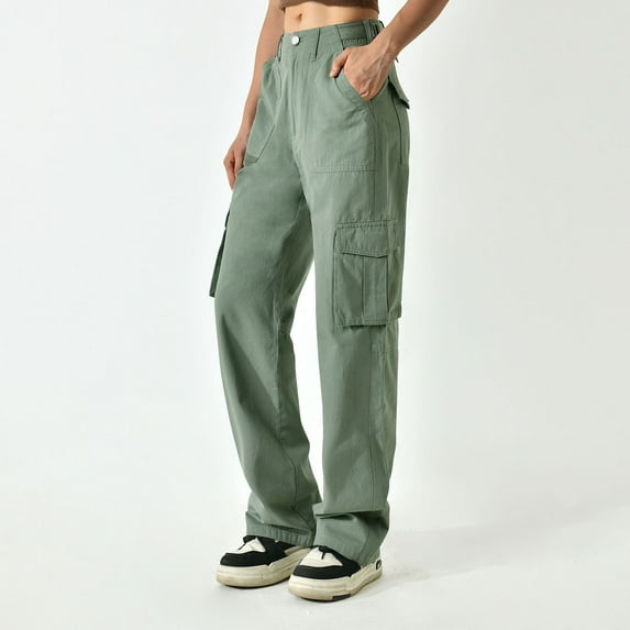 Women's Multi-Pocket Cargo Pants Loose Fit Solid Color for Summer Fall Wear