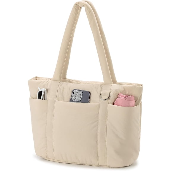 Women's Multi-Pocket Tote Bag, Large Fluffy Shoulder Bag with Laptop Compartment for Travel, Work and Gym