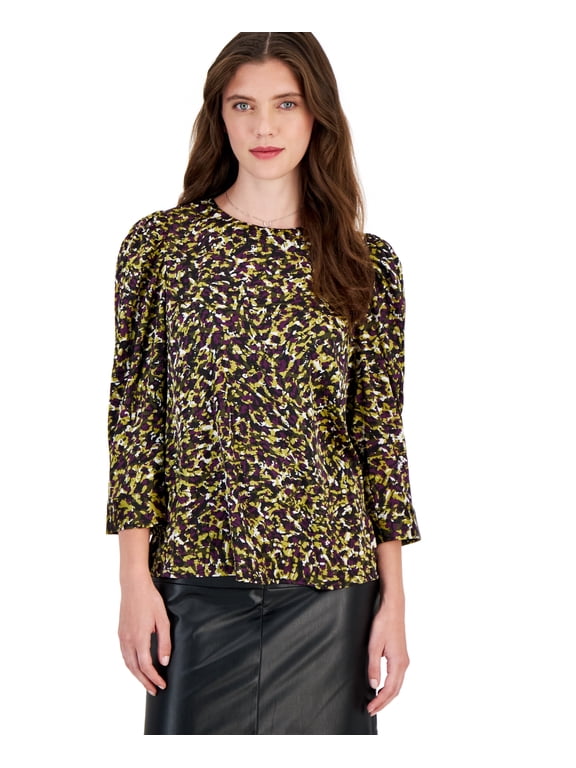 Women's Multi-Print Scoop-Neck Puff-Shoulder Blouse Herb Garden Multi L