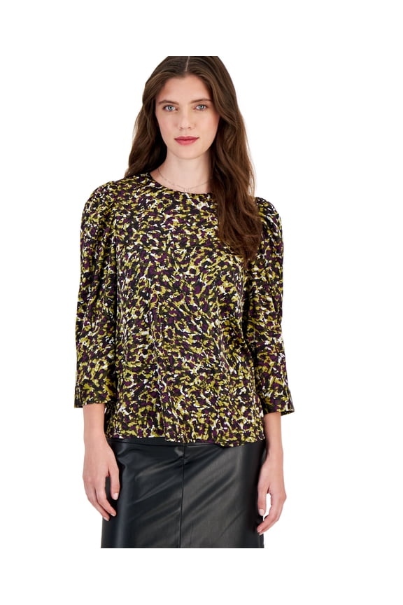 Women's Multi-Print Scoop-Neck Puff-Shoulder Blouse Herb Garden Multi XXS