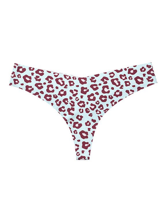 Women's Multi-Print V-Cut Seamless Thong Panties Blue Leopard Print M