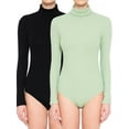 thumbnail image 1 of Women's Multi-Ribbed Stretchy Jersey Turtle Neck Long Sleeve Top Leotard Bodysuit- 2pack Set, 1 of 2