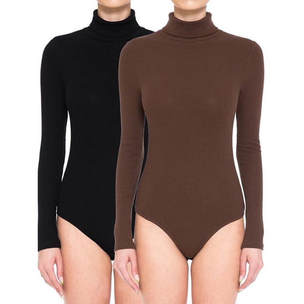 Women's Multi-Ribbed Stretchy Jersey Turtle Neck Long Sleeve Top