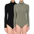 thumbnail image 1 of Women's Multi-Ribbed Stretchy Jersey Turtle Neck Long Sleeve Top Leotard Bodysuit- 2pack Set, 1 of 2
